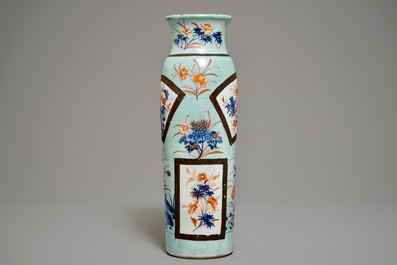 A European-decorated Chinese rouleau vase, Transitional period